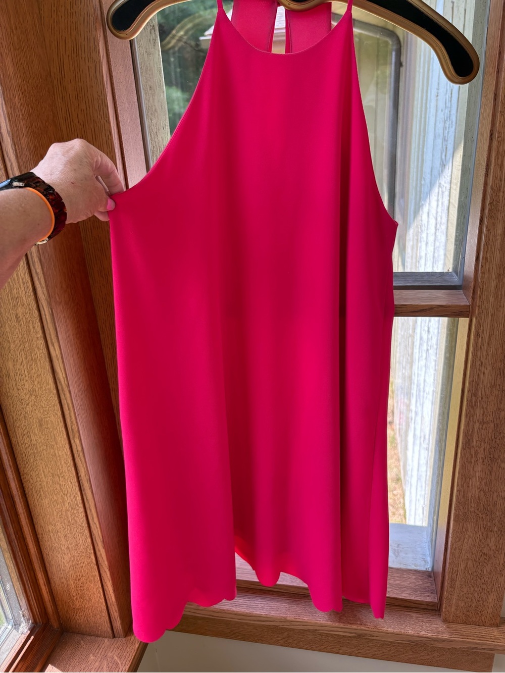 Everly Racerback Tank Dress 💕 A Line Mini  fuchsia Hot Pink Scallop Trim Small